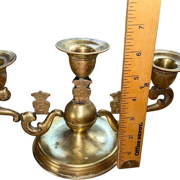 Vintage ornate Aztec brass three-arm candelabra boho Hollywood - Picture 11 of 11